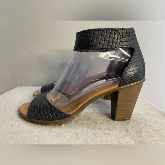 Rieker Sandals Antistress Woven Leather Black Easy close Open Toe Block Heel - Picture 4 of 13